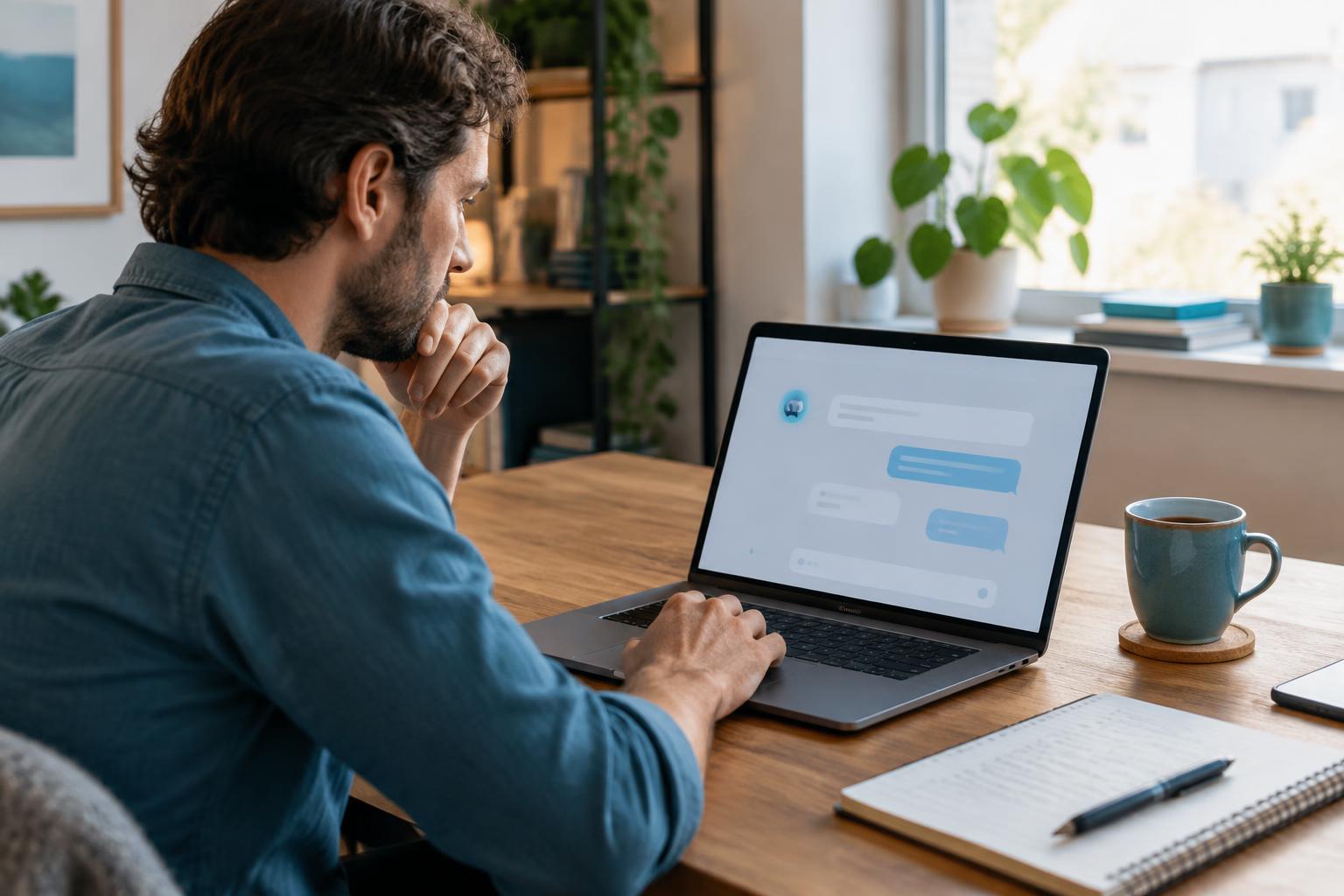 Freelance qui travaille avec un assistant IA sur son ordinateur portable