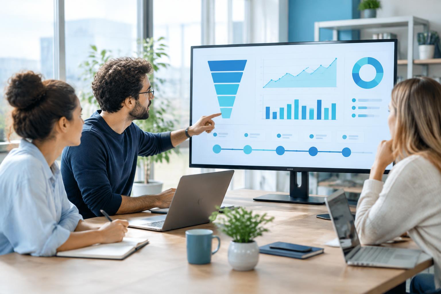 Petite équipe qui analyse ensemble son pipeline commercial et ses indicateurs RevOps